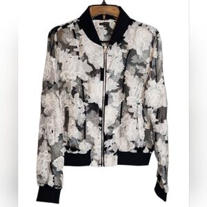 Elegant Floral Sheer Bomber Jacket